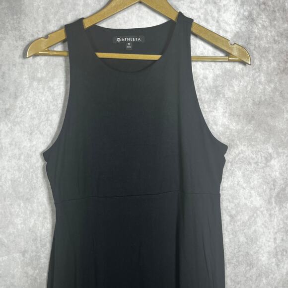 Athleta Santorini Dress Womens Medium Black Solid High Neck Sleeveless Fit Flare - Picture 2 of 11